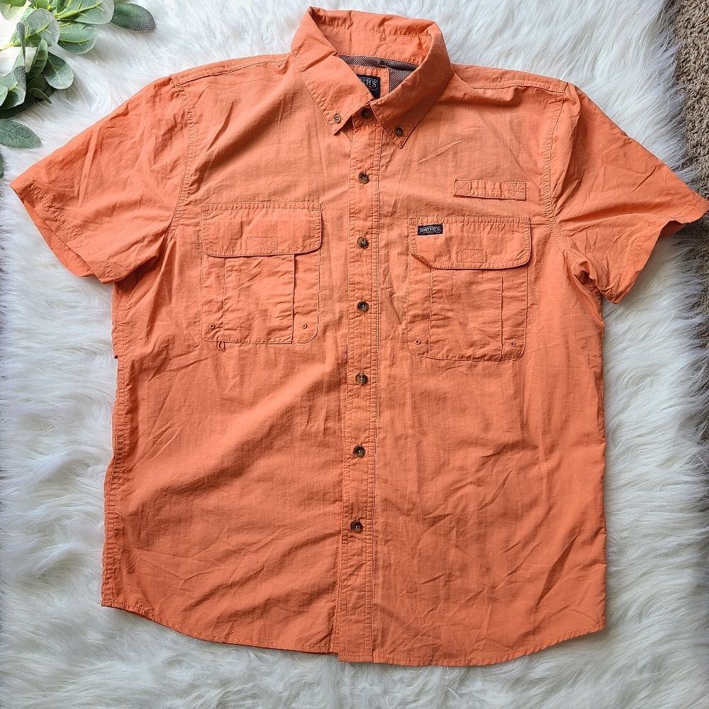 SMITH'S Workwear Salmon‎ Short Sleeve Button Down Shirt Medium